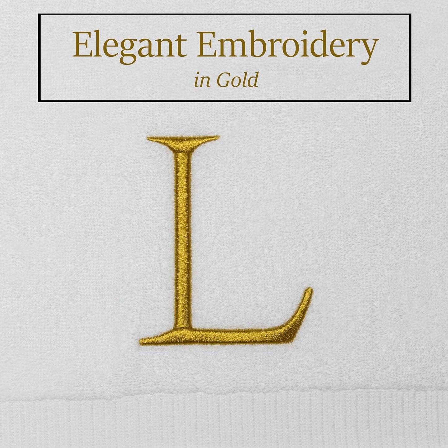 Monogrammed Hand Towels for Bathroom - Luxury Hotel Quality Personalized Initial Decorative Embroidered Bath Towel for Powder Room, Spa - GOTS Organic Certified - Set of 2 Gold Letter L