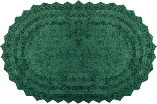 RAJRANG Foliage Green Cotton Bath Rug | Oval 24x17 Inches with Crochet Trim | Soft Reversible Bathroom Mat for Modern, Rustic, or Boho Interiors