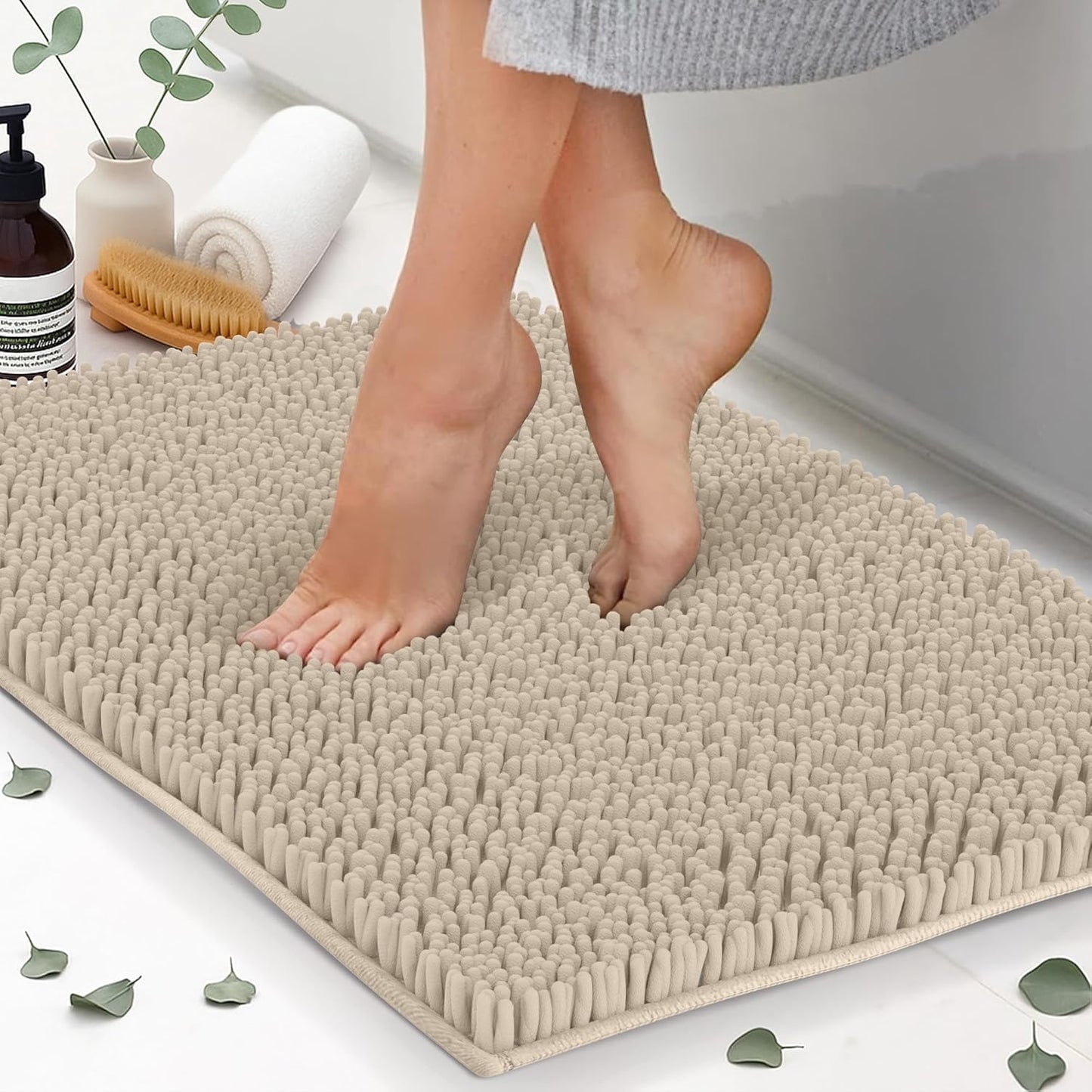 Chenille Bath Mats, Plush Absorbent Bath Mats Quick Dry, Soft & Machine Washable, Non Slip Carpet For Bathroom, Thick Bathroom Rugs, Shower Restroom Rug Mat, Alfombras De Baño, Bathrugs Matts, 22"x14"