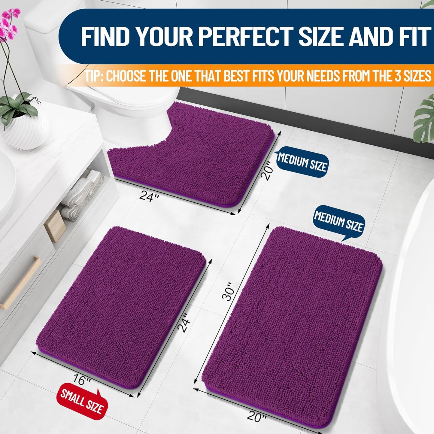 OLANLY Bathroom Rugs 30x20, Extra Soft Absorbent Chenille Bath Rugs, Rubber Backing Quick Dry, Machine Washable Bath Mats for Bathroom Floor, Tub and Shower, Home Decor Accessories, Purple