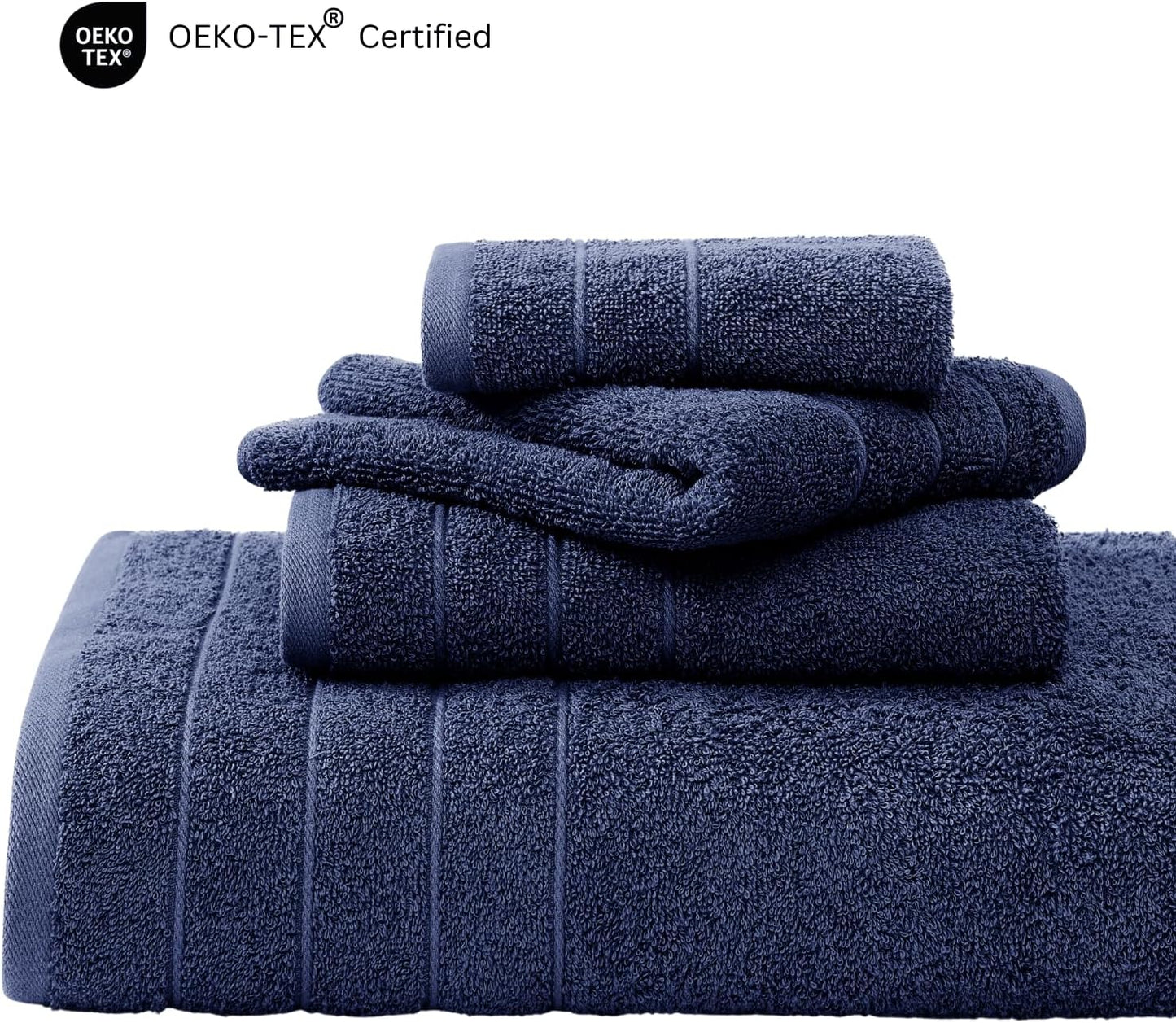 Casa Platino 100% Cotton Luxury Bath Towel Set - 18 Pieces - Ring Spun, Super Soft & Highly Absorbent - 6 Bath, 6 Washcloths, 6 Hand Towels for Bathroom - Holds Well After Multiple Washes - Navy Blue