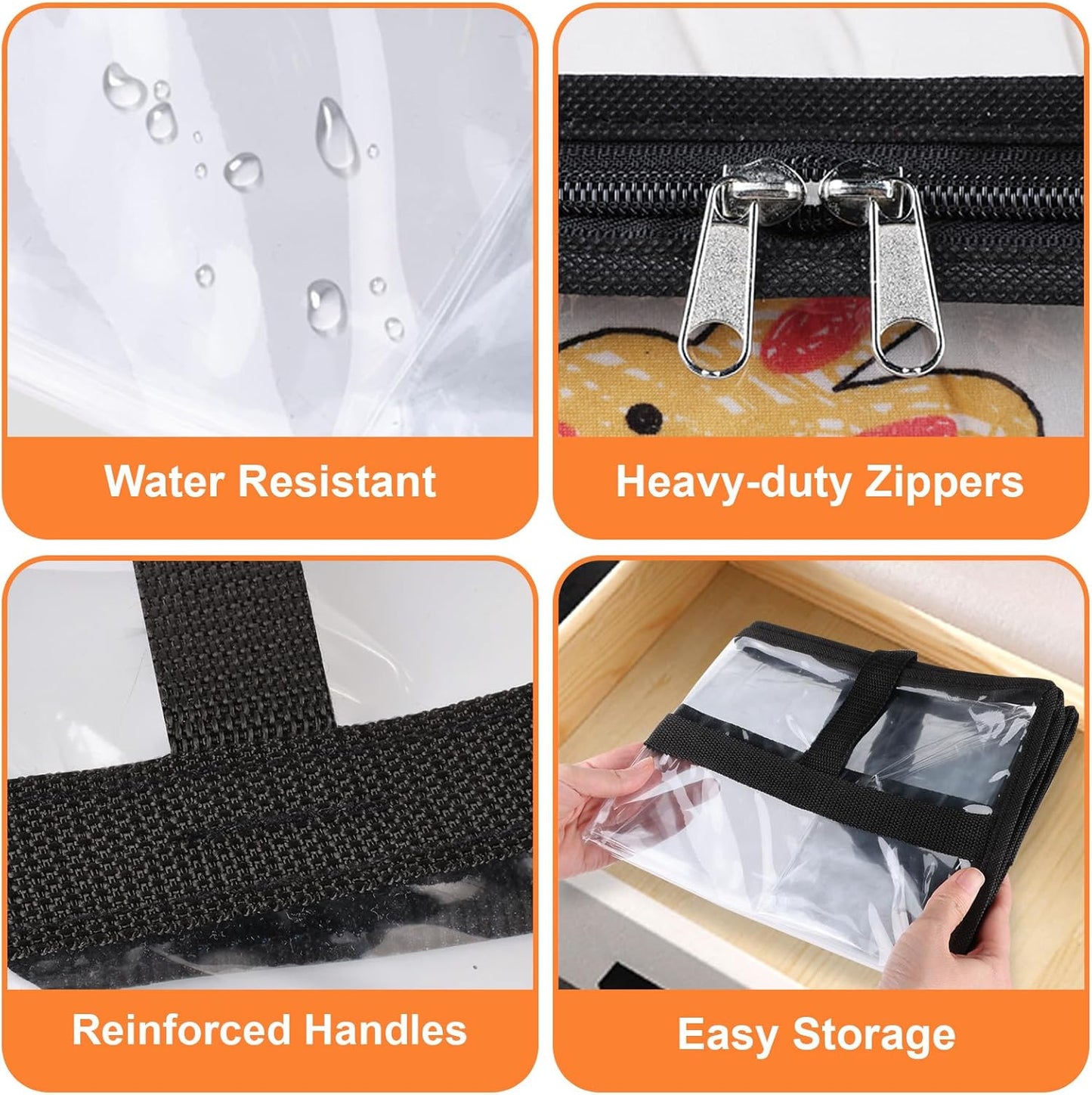 Clear Clothes Storage Bags, 4 Pack Closet Organizers and Under Bed Storage Containers, Foldable Moving Bags with Zippers for Comforter, Blanket, Bedding, Duvet, PVC Packing Bags 90L