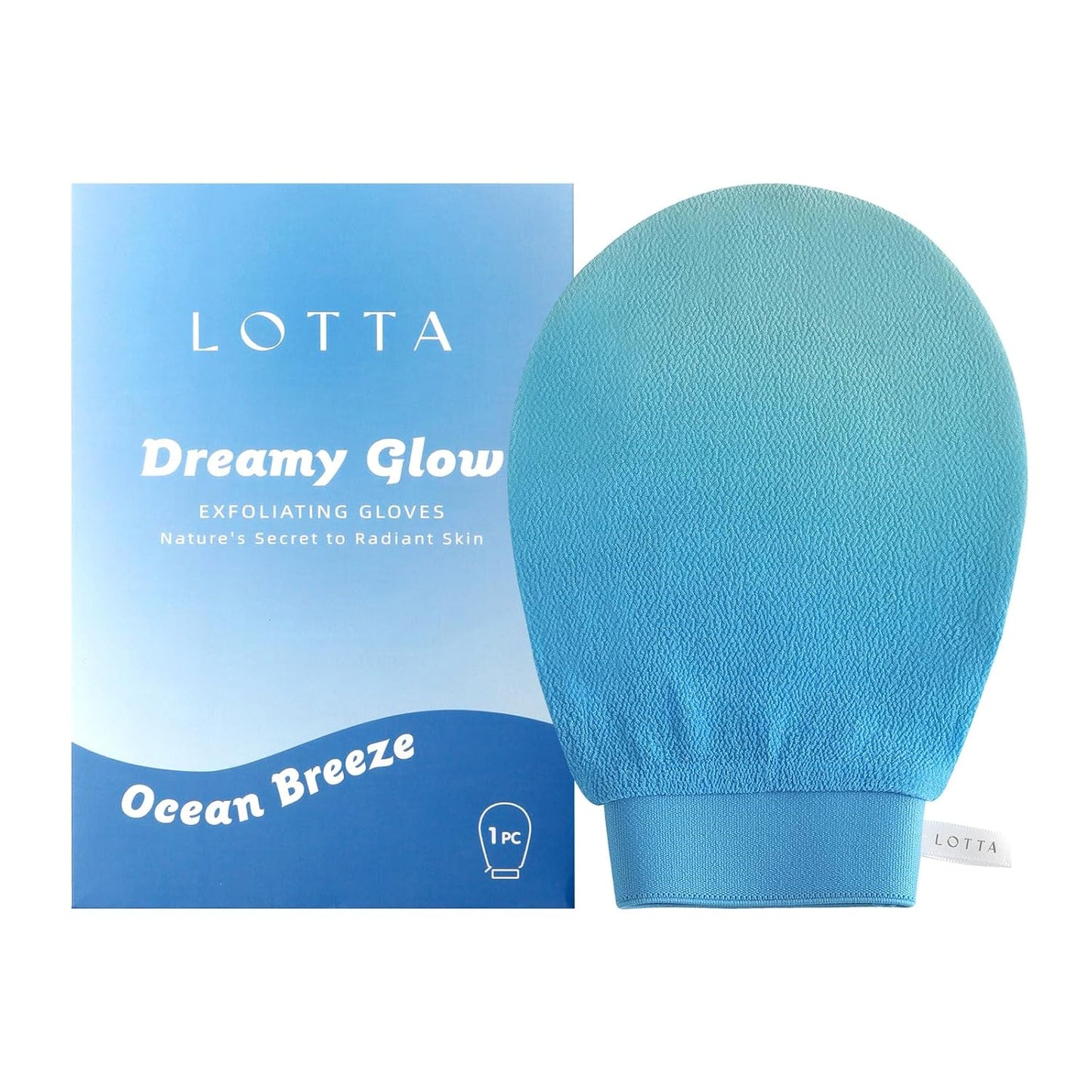 LOTTA Dreamy-Glow Deep Exfoliating Glove - Vegan Dead Skin Removal Body Scrub Mitt Bath Washcloth for Women Shower Exfoliation (Ocean Breeze)