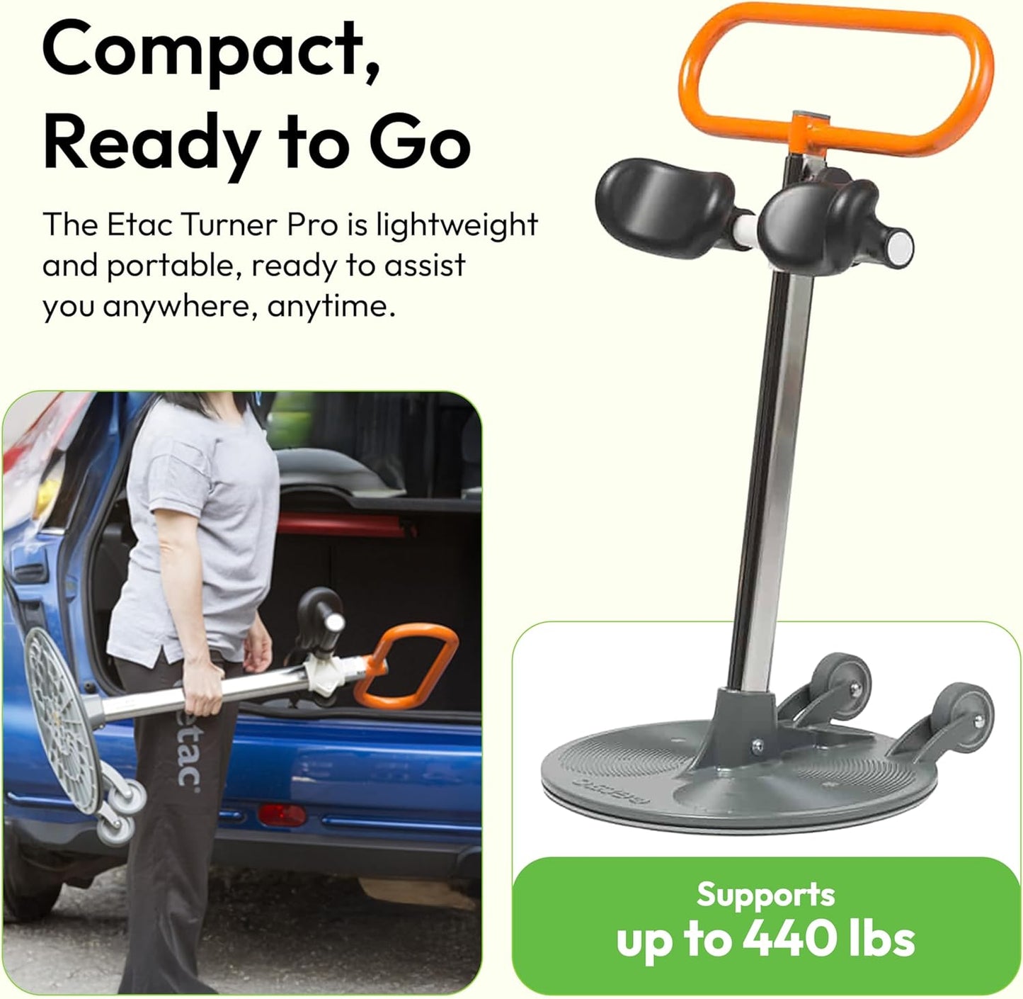 Etac Turner PRO Patient Transfer Aid - Sit to Stand Lift for Elderly with High Safe Working Load (440 lbs) - Patient Lift and Mobility Assist for Safer Transfers with Platform Disc & Anti-Slip Bottom