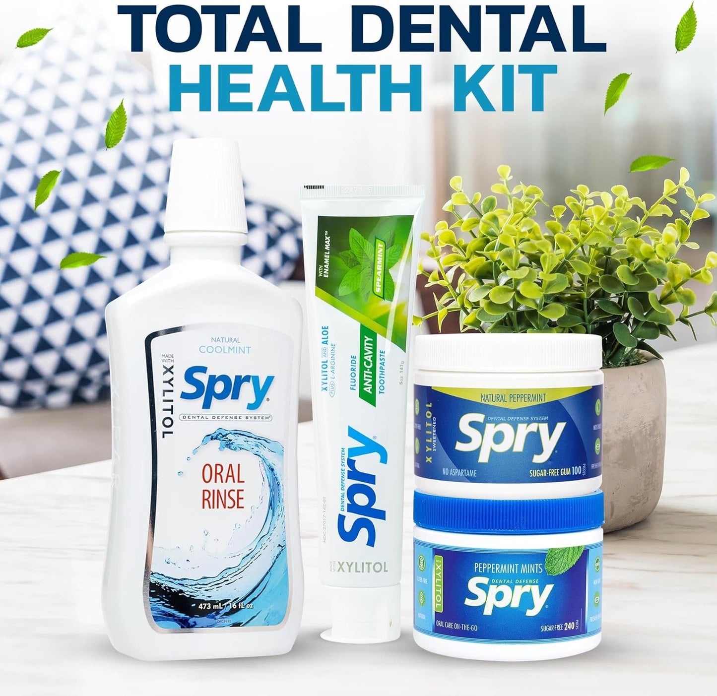 Spry Total Dental Health Kit - All Day Oral Care and Gum Health Including Sugar Free Gum, Candy Mints, Oral Rinse and Spearmint Toothpaste With Xylitol