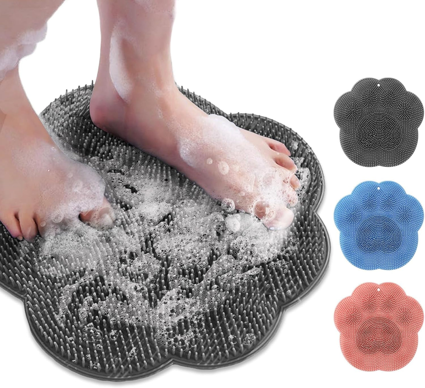 Shower Foot Scrubber Mat with Non-Slip Suction Cups,Foot Backs Cleaning Pad Back Washer Exfoliating Bath Wash Pad,Foot Scrubber in Shower Men & Women (Grey)
