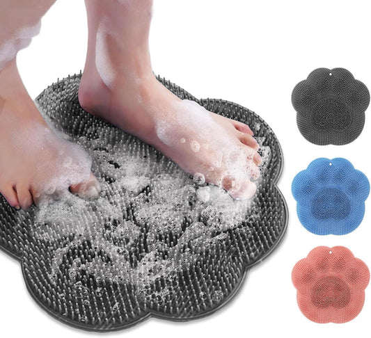 Shower Foot Scrubber Mat with Non-Slip Suction Cups,Foot Backs Cleaning Pad Back Washer Exfoliating Bath Wash Pad,Foot Scrubber in Shower Men & Women (Grey)
