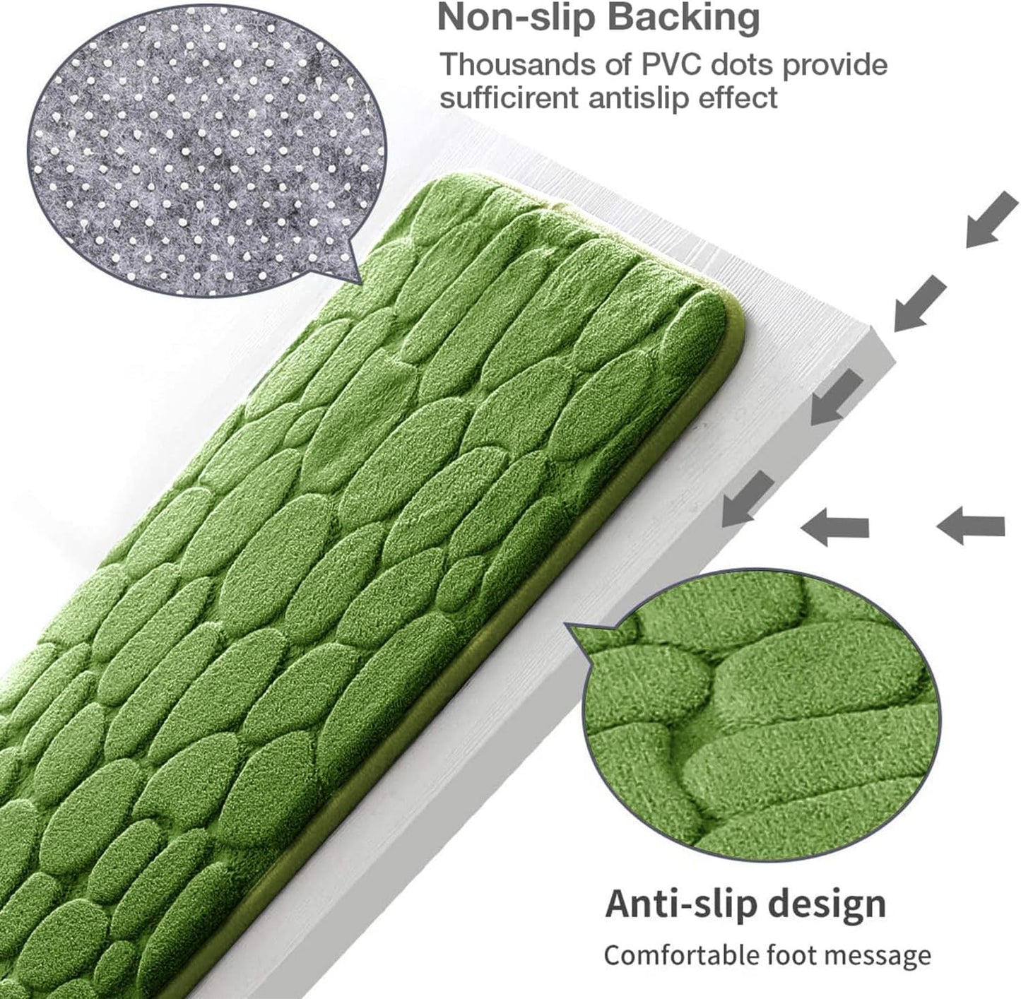 YIHOUSE Memory Foam Bath Mat Cobblestone Bathroom Rugs Super Water Absorbent Bath Mats for Bathroom Machine Washable Bath Rugs(24 x 36,Green)