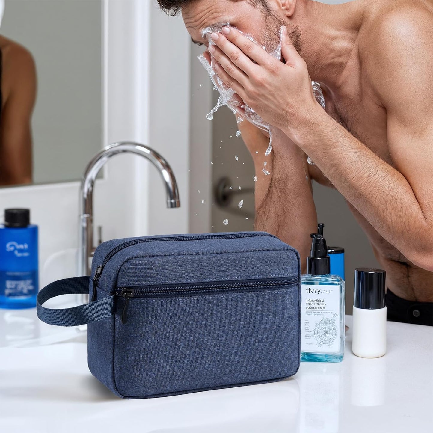 Travel Toiletry Bag, Hanging Water-Resistant Organizer for Men & Women, Ideal for Makeup, Shaving Kit, Gym Essentials & Travel Accessories (Blue)