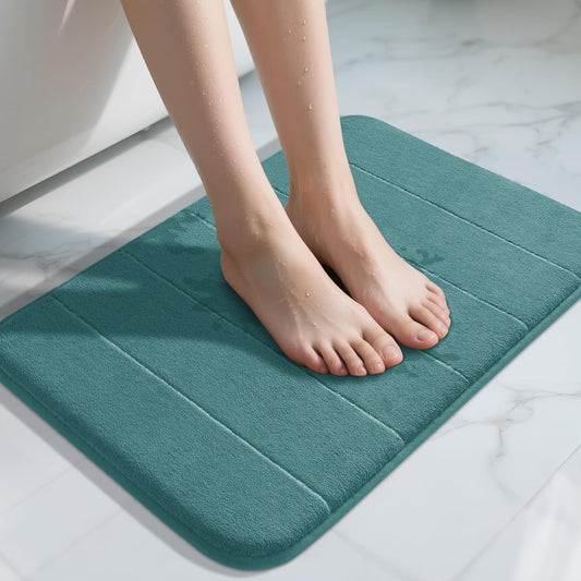 Yimobra Teal Bath Mat 24x17 Inch, Super Soft Absorbent Memory Foam Bathroom Rug Non Slip, Quick Dry, Machine Washable Floor Carpet for Tub Shower, Home Decor Accessories