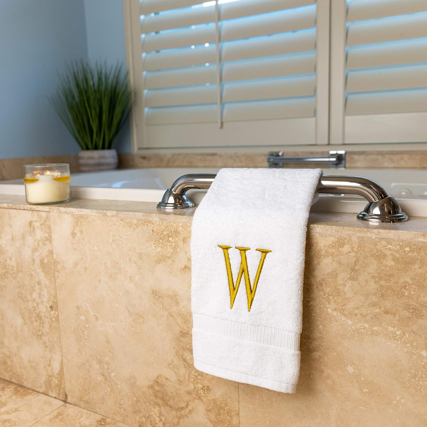 Monogrammed Hand Towels for Bathroom - Luxury Hotel Quality Personalized Initial Decorative Embroidered Bath Towel for Powder Room, Spa - GOTS Organic Certified - Set of 2 Gold Letter W