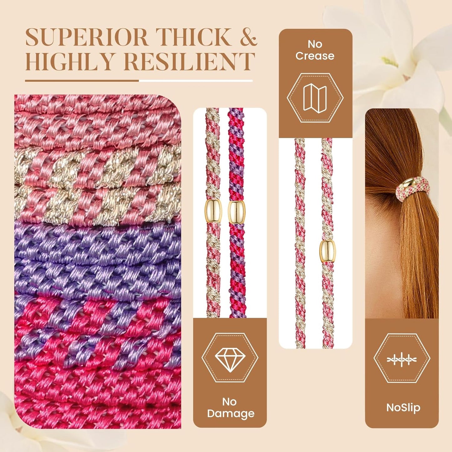 Hair Ties No Damage - 10PCS Ponytail Holders - Elastic Hair Ties for Thick Hair - Braided Hair Bands for Women Girls's Hair - Beautiful Girlfriends