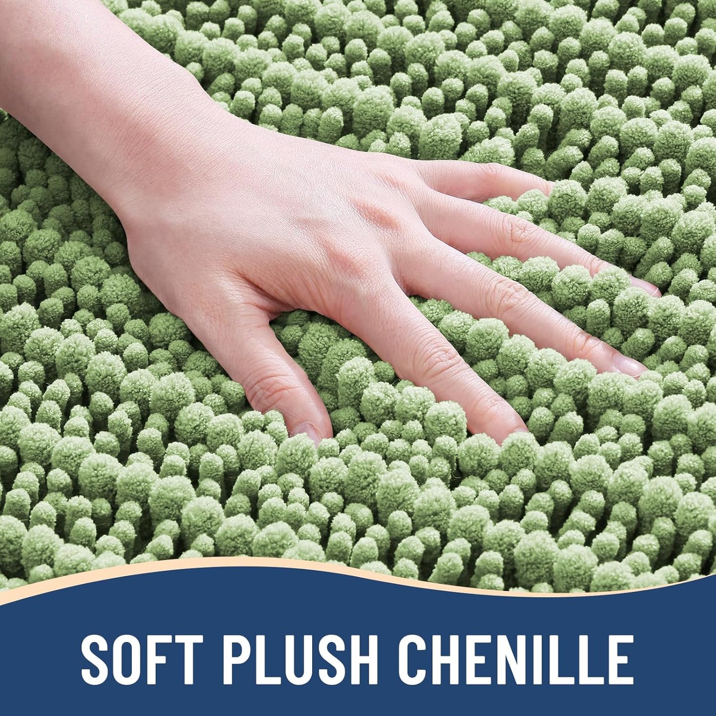 Arotive Luxury Chenille Bathroom Rug Mat, Extra Soft Thick Absorbent Shaggy Bath Rugs, Non-Slip Machine Wash Dry, Plush Bath Mats for Bathroom, Shower and Tub, 47x24, Sage Green