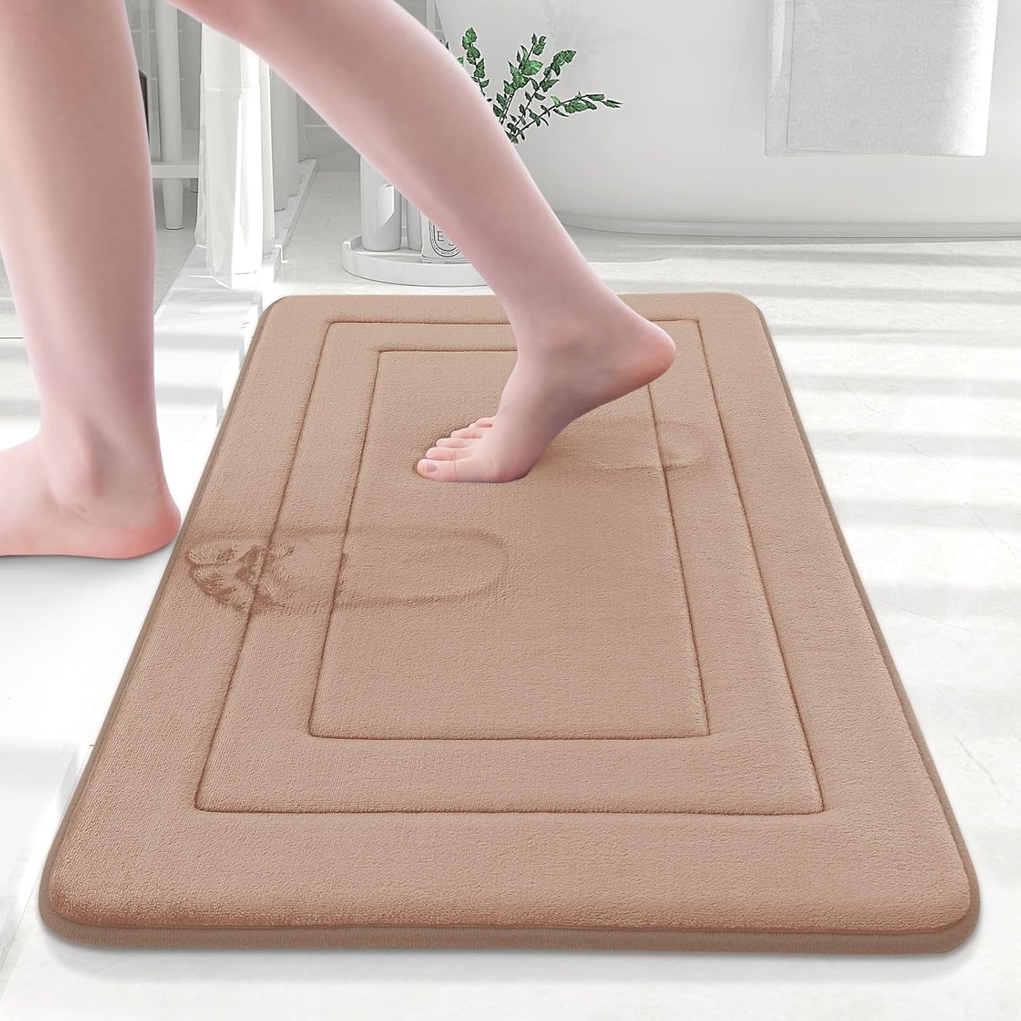 Arotive Memory Foam Bathroom Rug Mat 30x20, Ultra Soft and Absorbent Bath Mat, Machine Wash Dry, Comfortable Bath Rug Carpet for Bathroom Floor, Tub and Shower, Camel