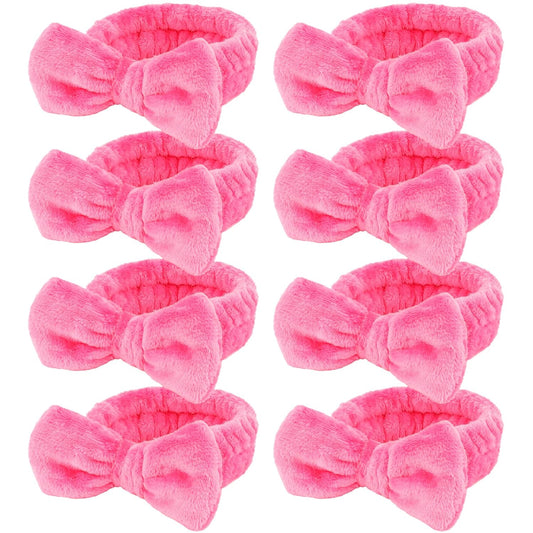 Ondder Spa Headband for Washing Face 8 Pack Rose Red Skincare Headbands for Women Girls Terry Cloth Cute Bow Head Bands
