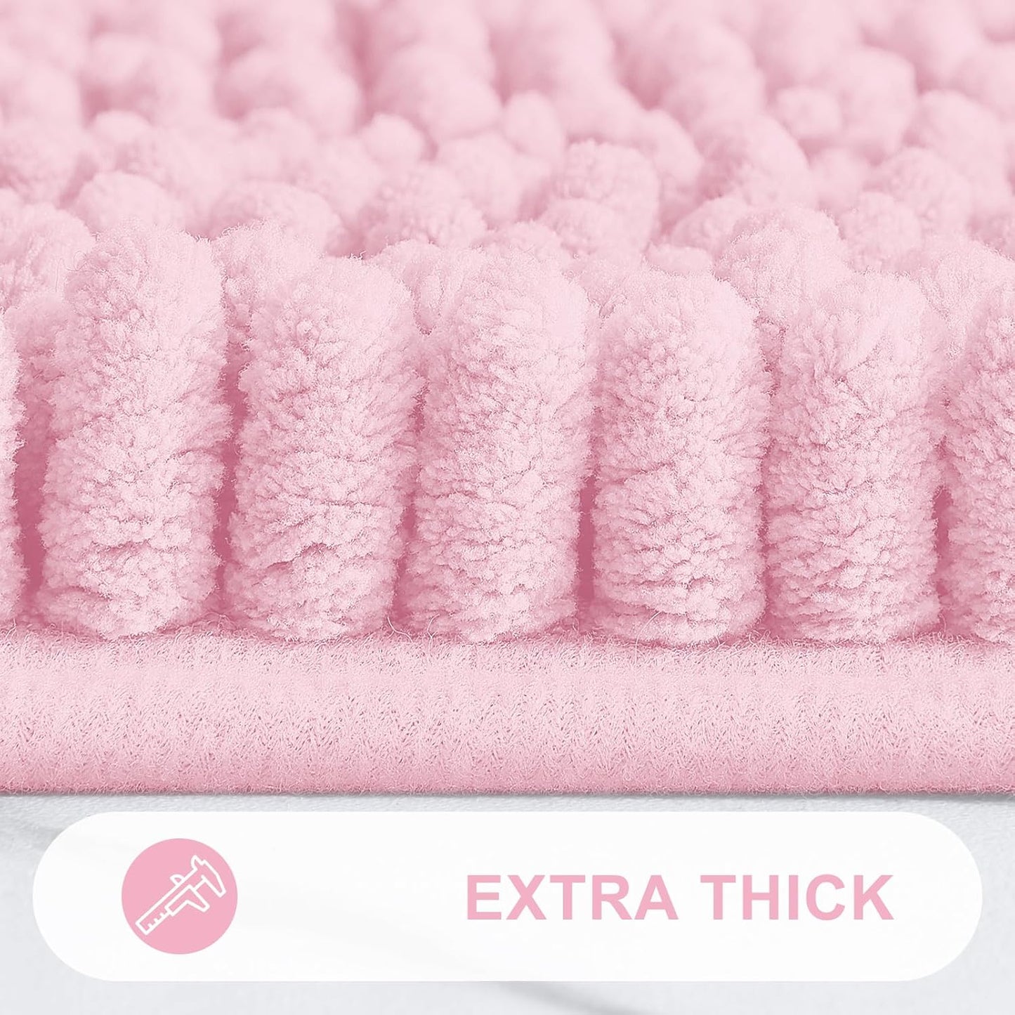 Grandaily Chenille Striped Bathroom Rugs 47x24, Extra Thick and Absorbent Bath Mats, Non-Slip Soft Plush Shaggy Shower Carpet, Machine Wash Dry, Bath Rug for Bathroom, Pink