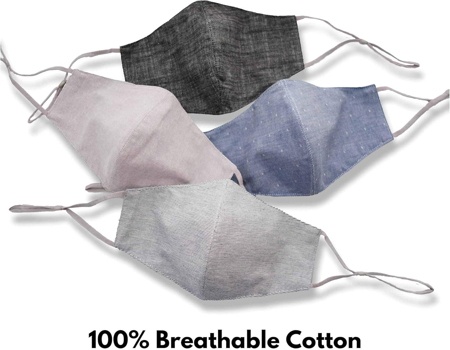 HOPE LOVE SHINE Face Mask Adjustable Filter Pocket Reusable Breathable Washable Cloth Mask Face Masks for Women Men - 4 Pack