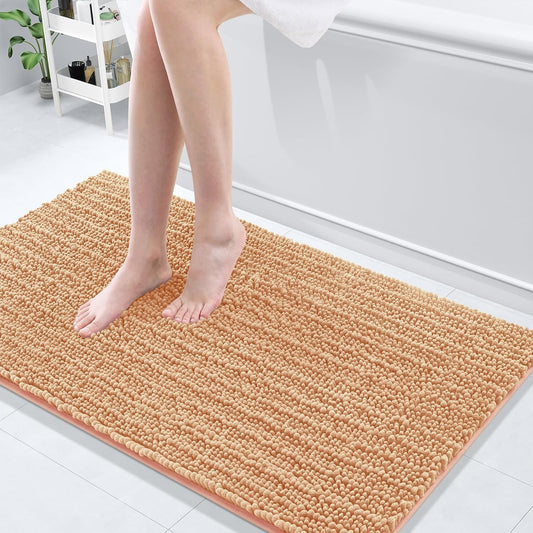Arotive Luxury Chenille Bathroom Rug Mat, Extra Soft Thick Absorbent Shaggy Bath Rugs, Non-Slip Machine Wash Dry, Plush Bath Mats for Bathroom, Shower and Tub, 47x24, Peach
