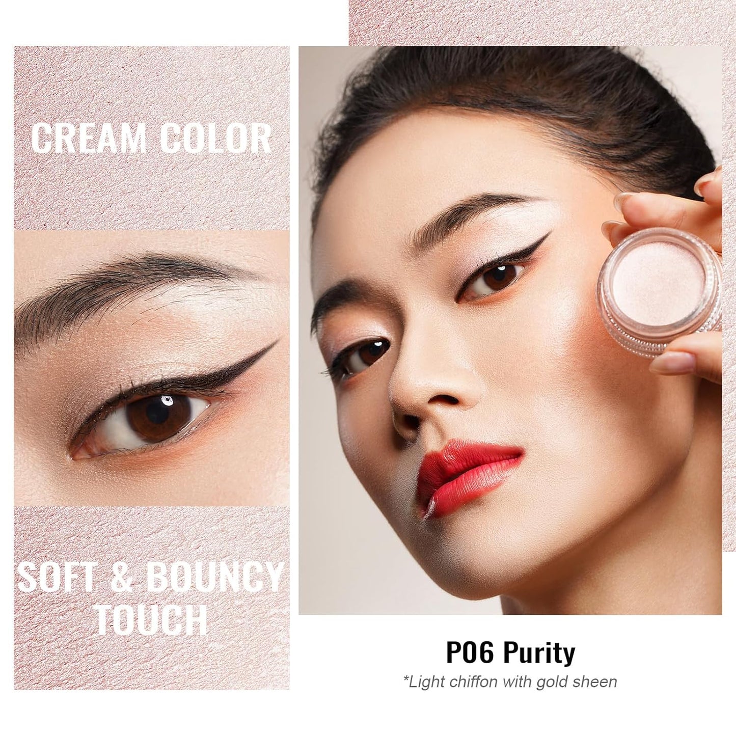 Oulac Cream Eyeshadow also for Highlighter Large Capacity Highly Pigmented Eye Shadow Waterproof &Long Lasting with Moisturizing Formula, Shimmer Glitter Eye Makeup. 6g.P06+P03