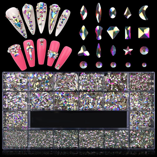 EBANKU Professional 9800 Pcs Mixed Shape Nail Rhinestone Kit with Picker & Dotting Pen for Acrylic Nail Art