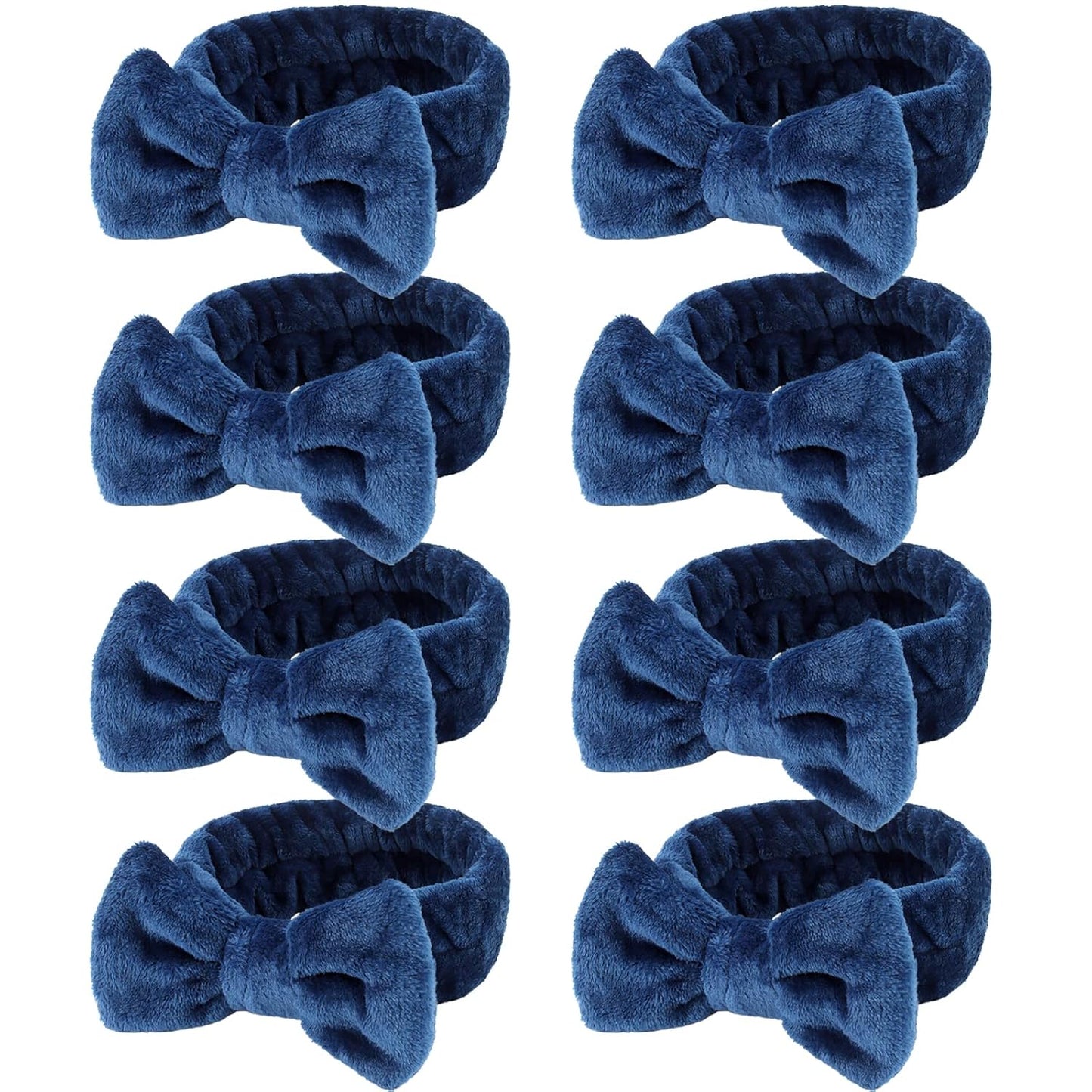 Ondder Spa Headband for Washing Face 8 Pack Navy Blue Skincare Headbands for Women Girls Terry Cloth Cute Bow Head Bands
