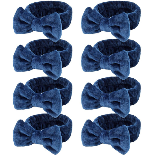 Ondder Spa Headband for Washing Face 8 Pack Navy Blue Skincare Headbands for Women Girls Terry Cloth Cute Bow Head Bands