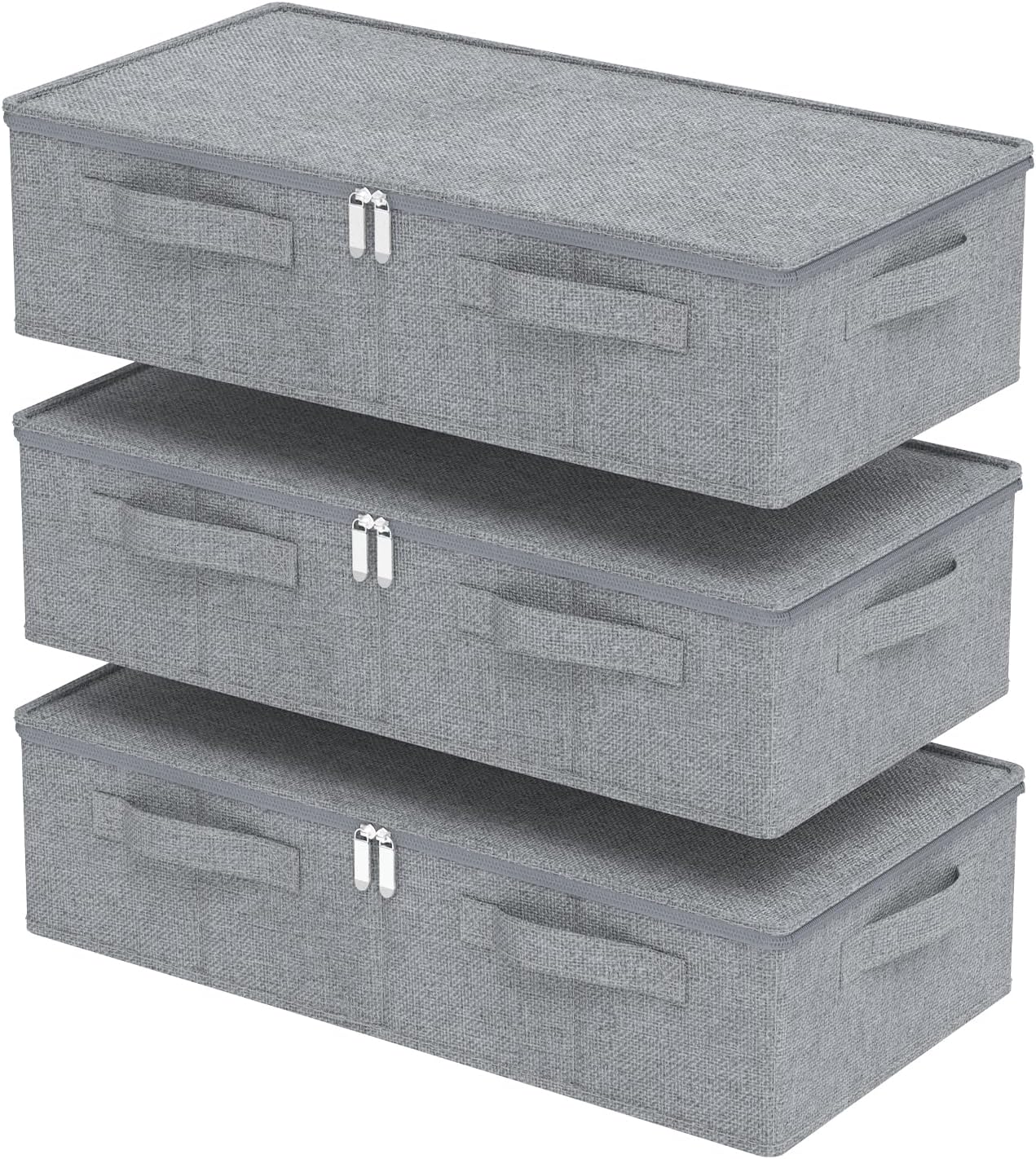 Underbed Storage Box, Foldable Under Bed Bins Container, Fabric Closet Organizer with Lid, for Clothes, Sheets, Blankets, 23.6x11.8x5.9in, Grey, 3 Pack