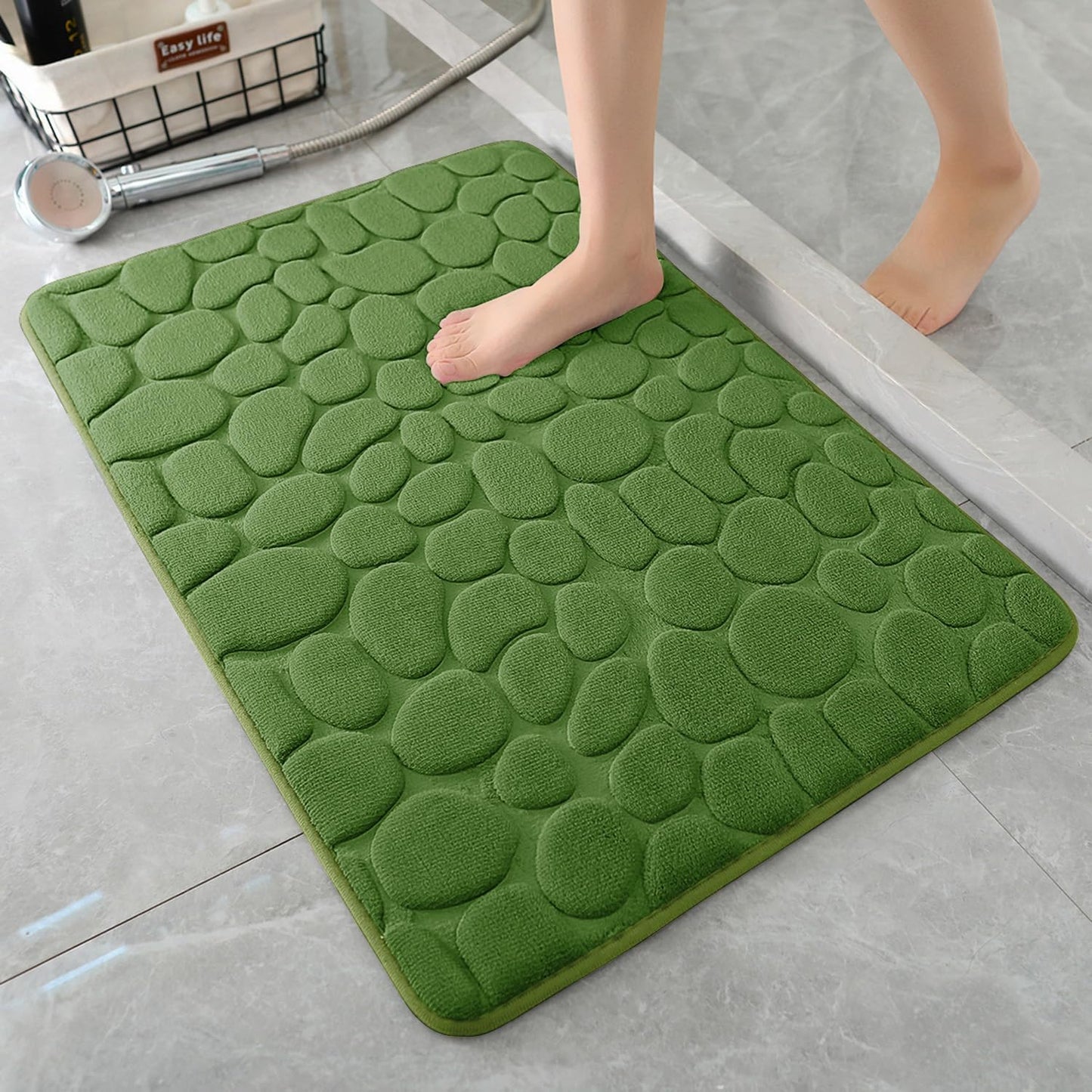YIHOUSE Memory Foam Bath Mat Cobblestone Bathroom Rugs Super Water Absorbent Bath Mats for Bathroom Machine Washable Bath Rugs(17 x 24,Green)