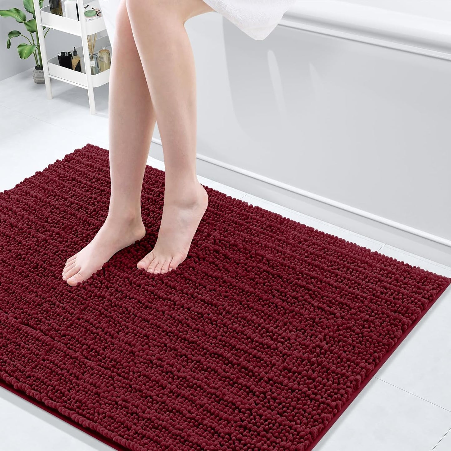 Arotive Luxury Chenille Bathroom Rug Mat, Extra Soft Thick Absorbent Shaggy Bath Rugs, Non-Slip Machine Wash Dry, Plush Bath Mats for Bathroom, Shower and Tub, 40x32, Burgundy
