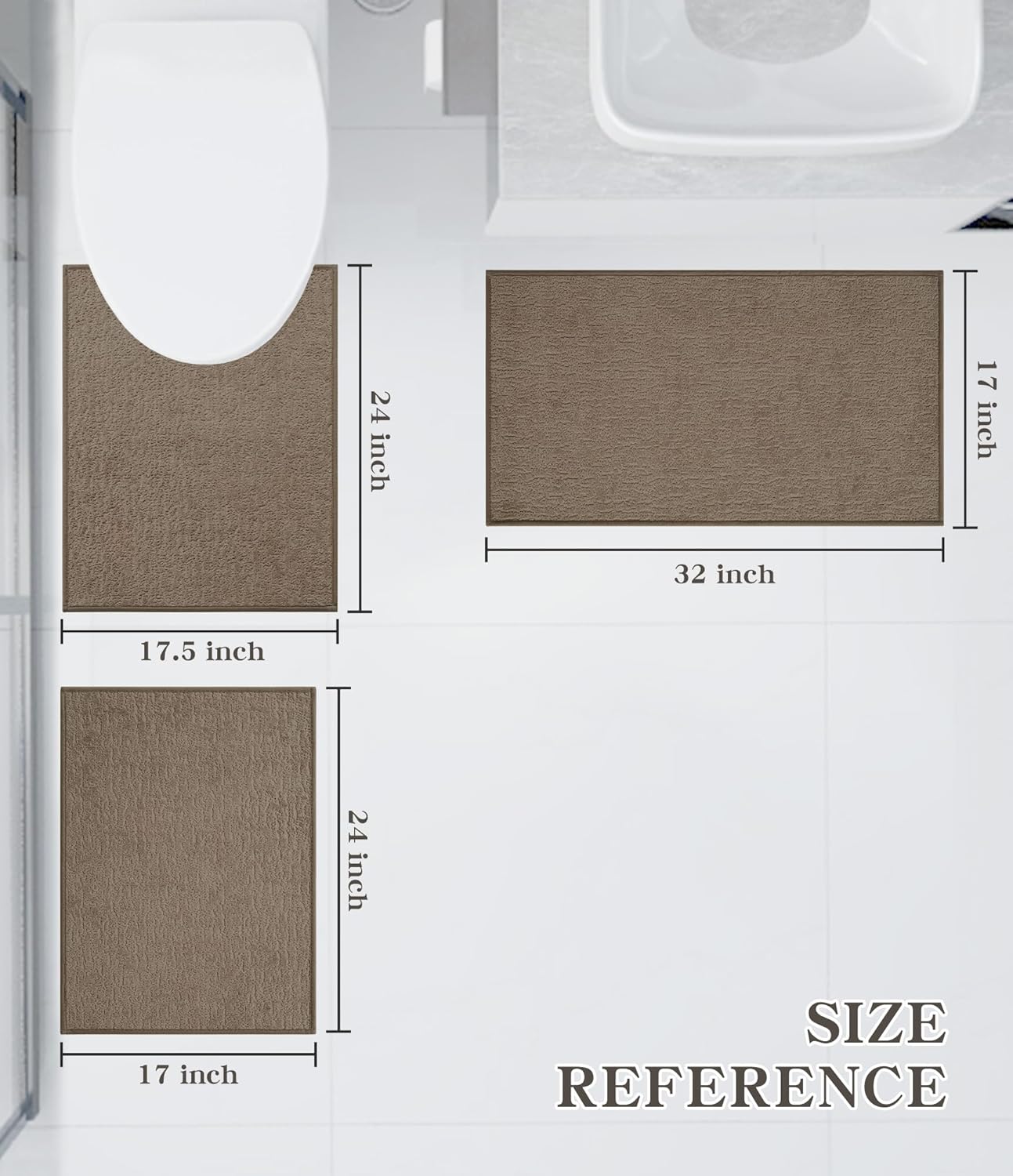 chakme Bathroom Rug Sets 3 Piece, Ultra Thin Bath Mat Quick Dry Bath Mat Set, Absorbent Bath Mat for Bathroom Non Slip Machine Washable, (Coffee, 3 Piece)