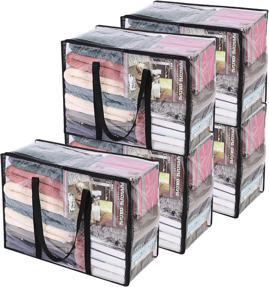 Vieshful 5 Pack Clear Comforter Storage Bag, 40L Clothes Storage Bag with Zipper Closet Organizer, Plastic Storage Containers Moving bags for Comforter, Blanket, Bedding, Duvet, Toys