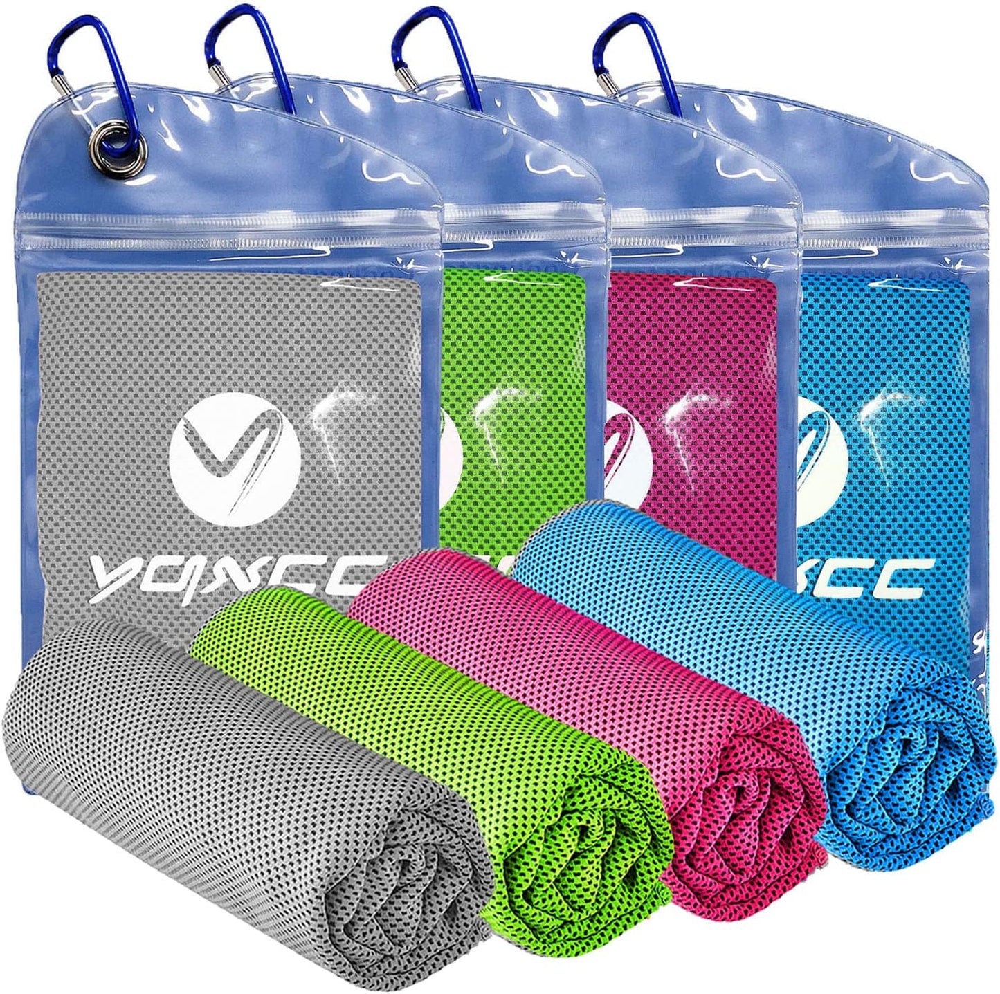 YQXCC 4 Pack Cooling Towels | 40"x12" | Cool for Neck and Face | Microfiber Soft Breathable Chilly | for Yoga, Sport, Golf, Gym, Camping, Running & More Activities