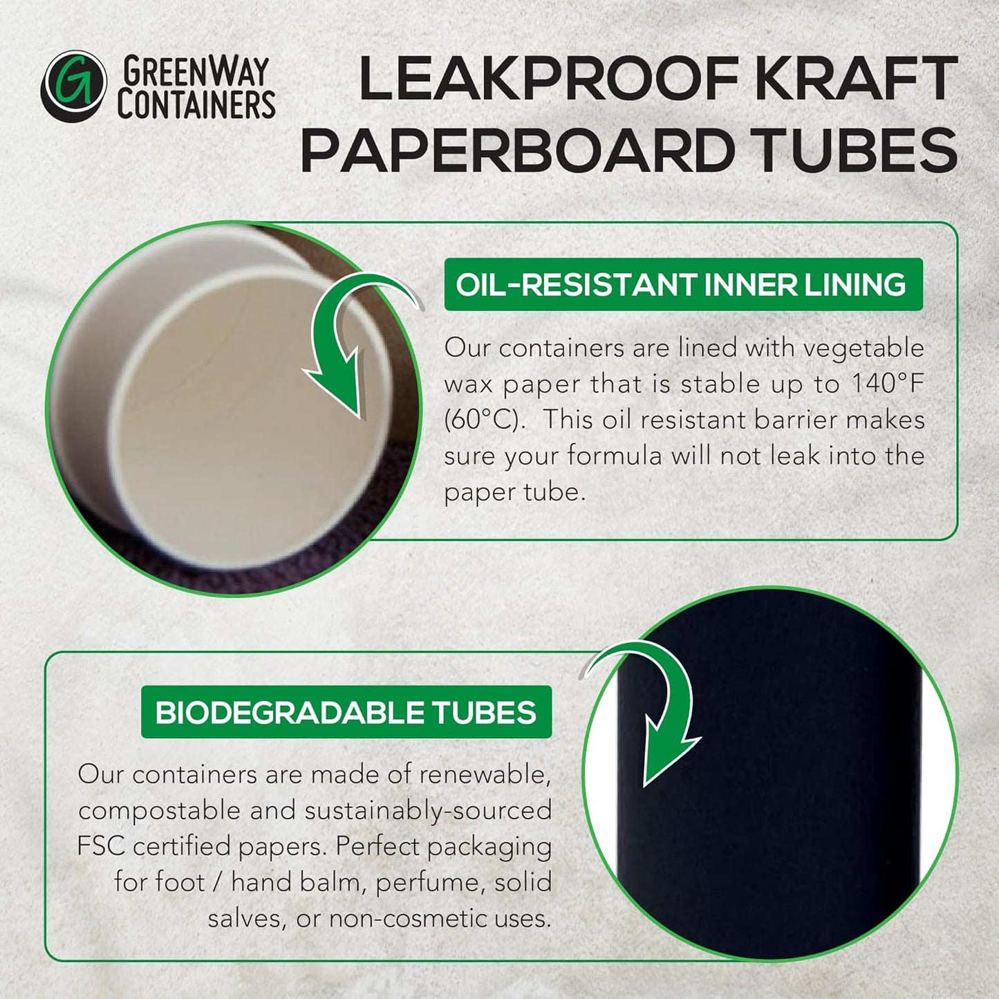 GreenWay 2.5oz / 70g Kraft Paperboard Deodorant Tubes with Lids - 25 Pack Solid Perfume Refillable DIY Cosmetic Containers - Deodorant Containers Lotion Tubes Empty Holder Kraft - Black