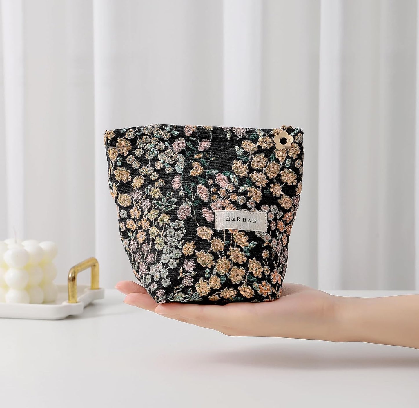 2 Pcs Makeup Bags, Large Cosmetic Bag Travel Toiletry Bag Organizer for Women, Embroidery Craft, Floral Makeup Bag Small Cosmetic Pouch Purse with Zipper Gifts for Girls Teen