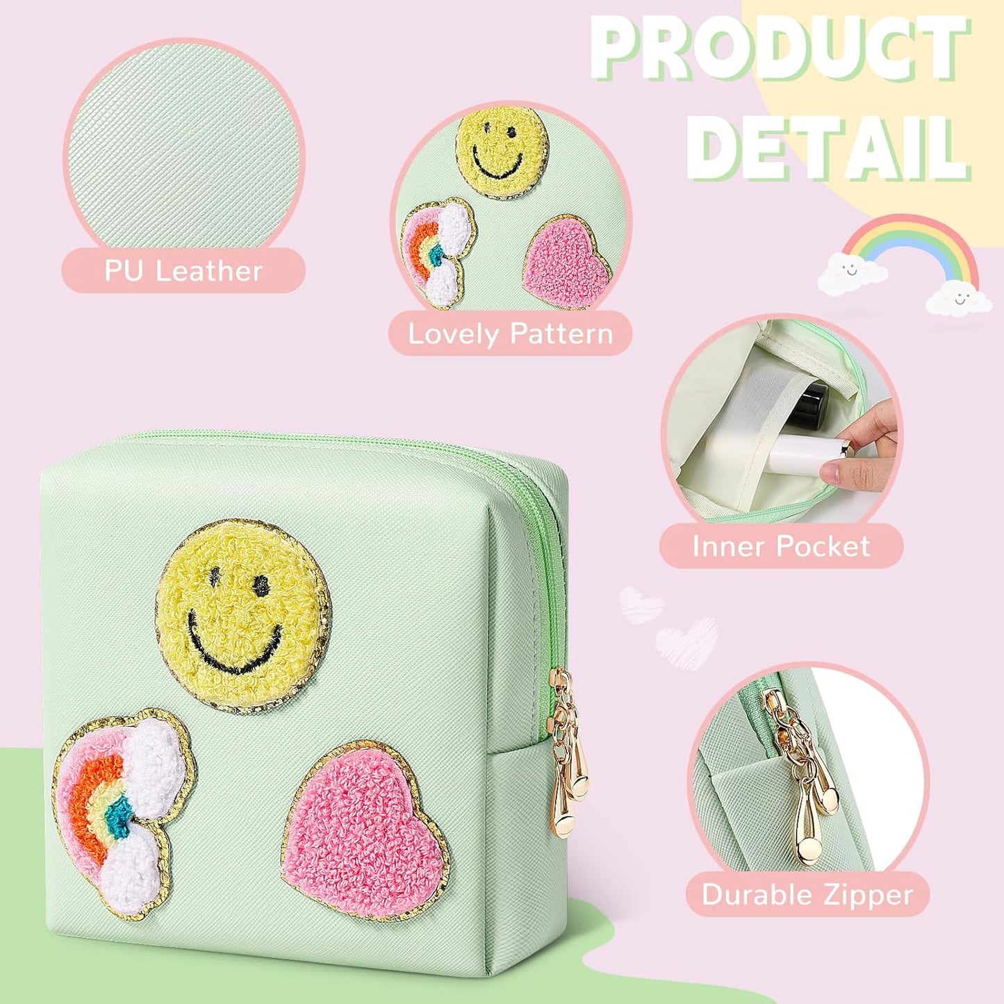 Period Bag for Teen Girls PU Leather Sanitary Pad Bags for Period Teen Period Pads Pouch for Panty Liners, Tampons, Menstrual Cup - White