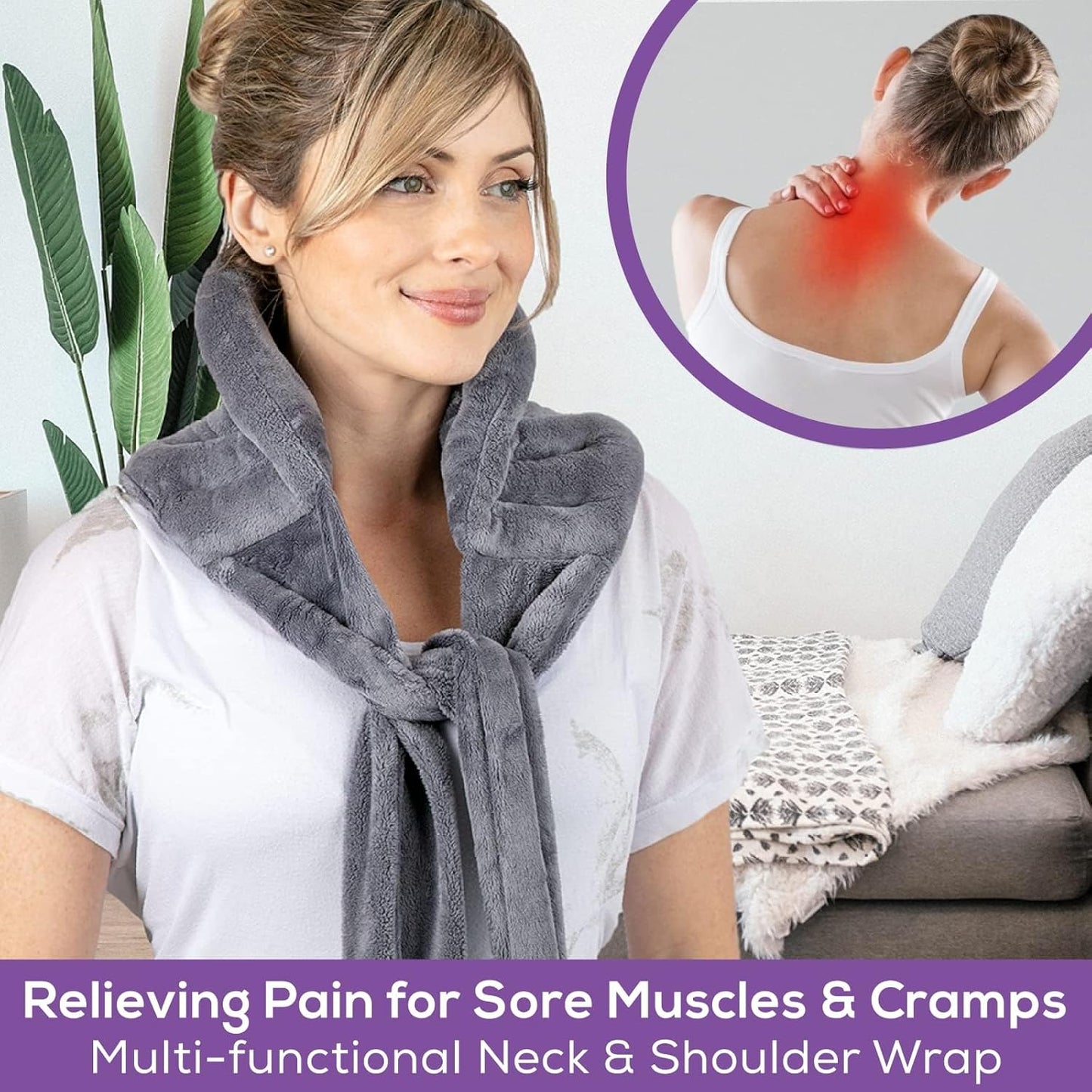 Microwavable Heating Pad for Back Pain Relief – Moist Heat Pack for Neck & Shoulders – Microwave Wheat Bag with Long Ties – Reusable Hot Cold Therapy Wrap for Cramps, Stress & Muscle Relaxation XL 71”