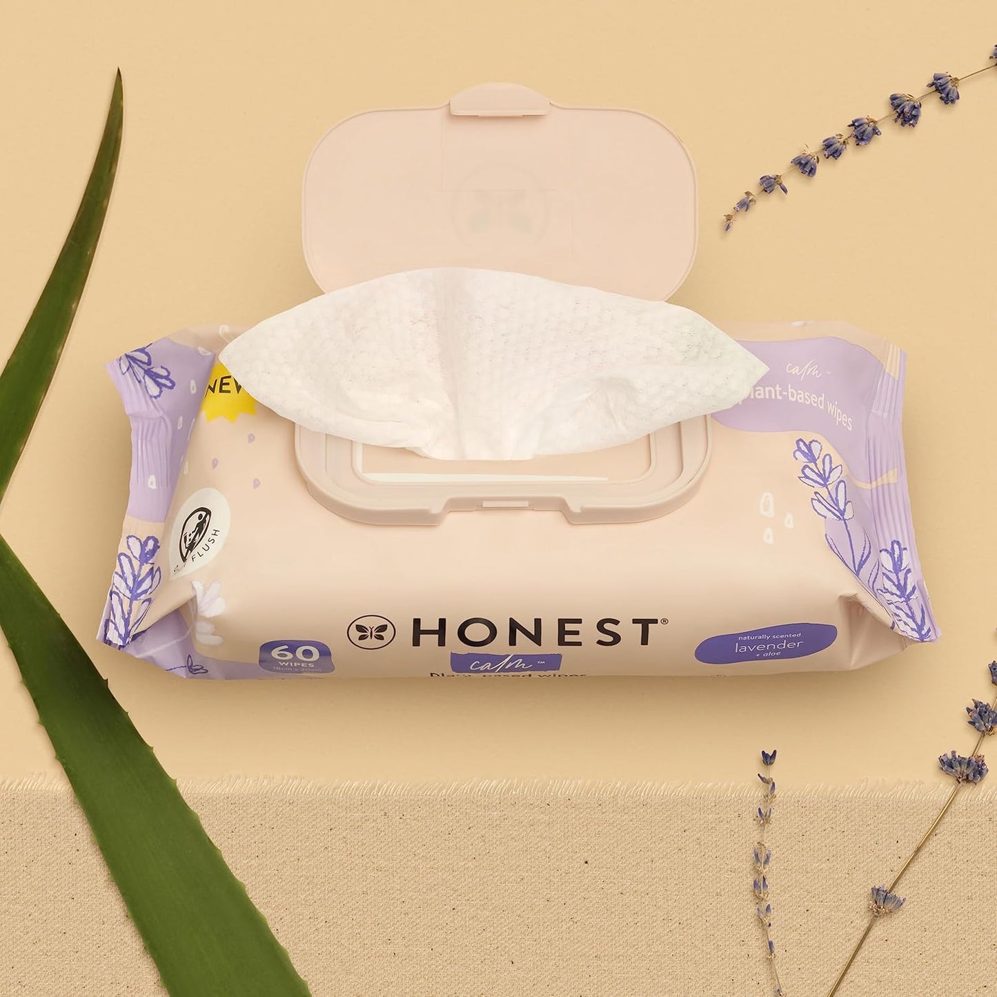 The Honest Company Calm and Cleanse Naturally Scented Wipes Cleansing Multi-Tasking Wipes 99% Water Plant Based Hypoallergenic Lavender 240 Count