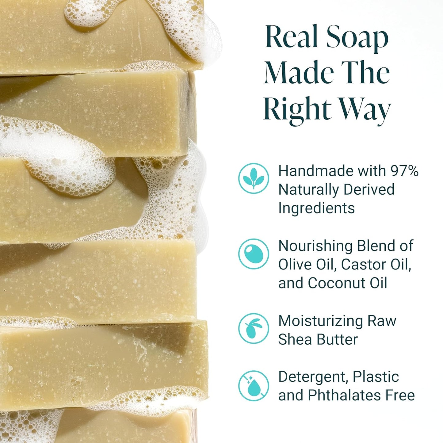 The Bubble Factory Handmade Natural Bath & Body Soap Bar, Vegan, All-Natural, Palm Oil Free, Made in USA with Shea Butter + Essential Oils, Eucalyptus, 3 Bars