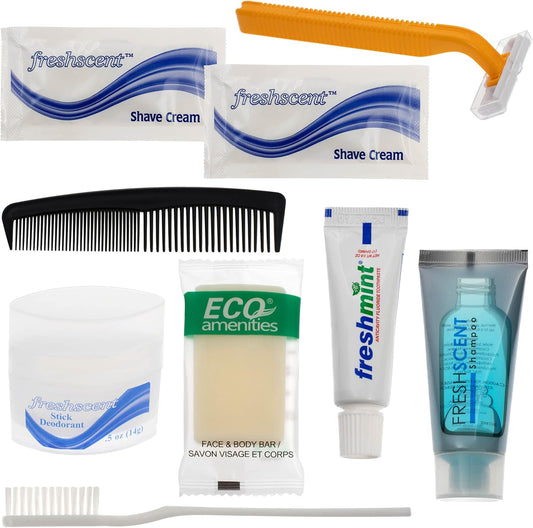 Moda West 24 Kits - Bulk Case of Wholesale Deluxe Toiletries Bathroom Essentials Men, Women, Travel, Charity, Homeless Shelters - 9 Piece Kit, Travel-Ready, Donation Ready, Essential Hygiene Products