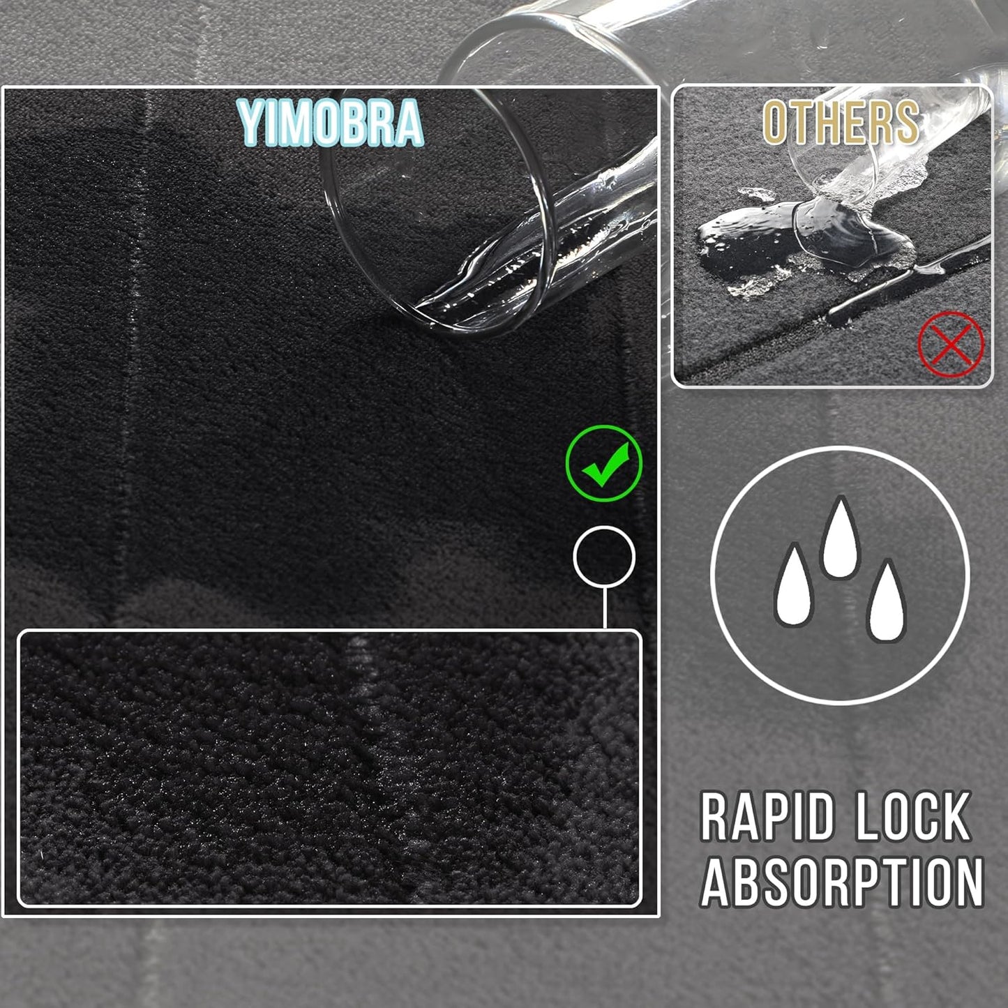 Yimobra Bathroom Runner Rugs 72"x24" Non Slip Washable Memory Foam Bath Mat, Super Soft Water Absorbent Hallway Carpet for Vanity Tub Shower, Black