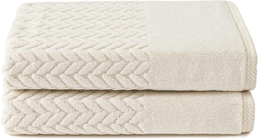 Texere 100% Organic Cotton Jacquard 650 GSM Premium Bath Towel Sets - Extra Absorbent Quick Dry and Plush (Cable, Birch, 2 Bath Towels)