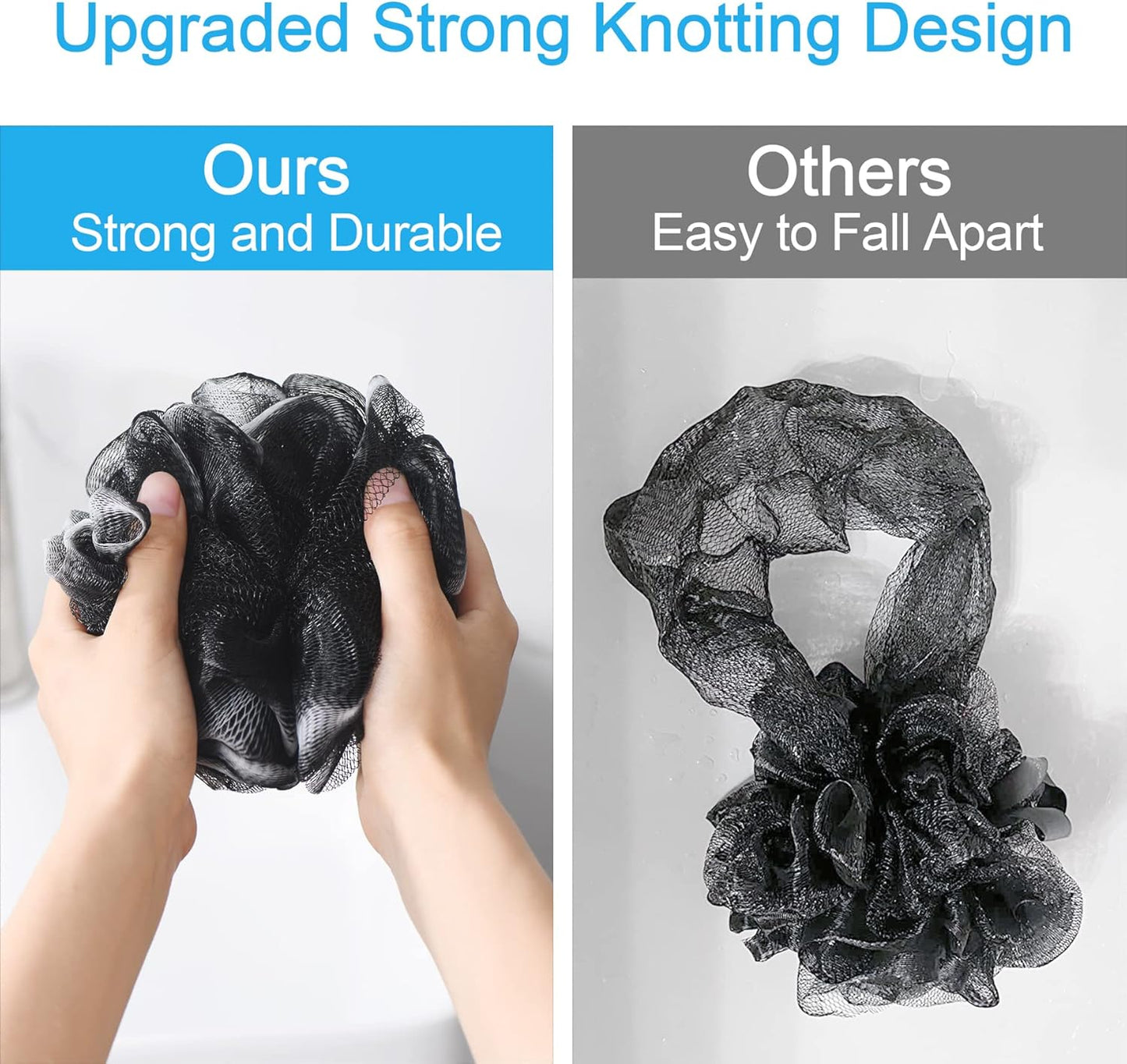 AmazerBath Loofah Sponge 60g/Piece, Loofah for Men Body Scrubber - Bath Sponge Loofa Set of 4 Black