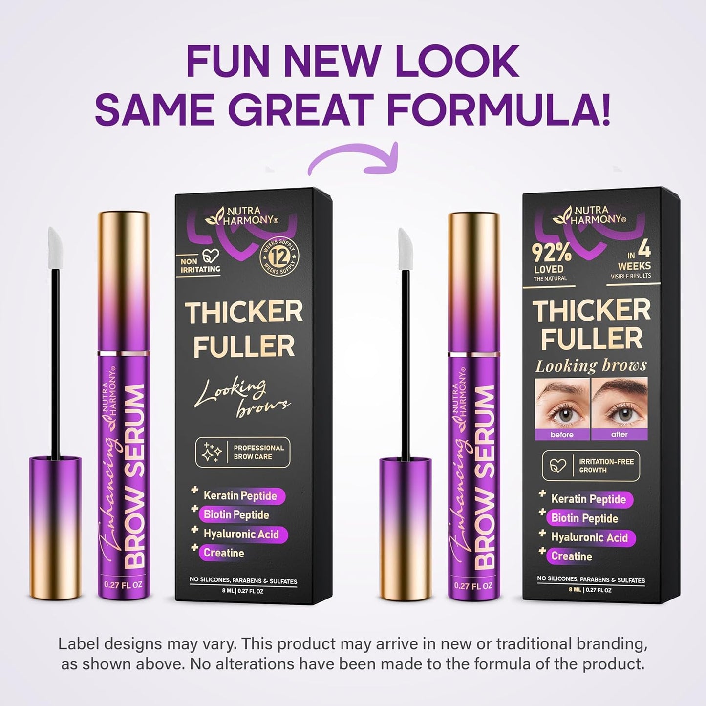 Brow Serum for Eyebrow Growth – Pro Growth Treatment with Keratin & Biotin Peptides – Hyaluronic Acid, Creatine & Castor Oil – No Prostaglandins, Vegan & Non‑Irritating for Fuller, Thicker Brows, 8ml