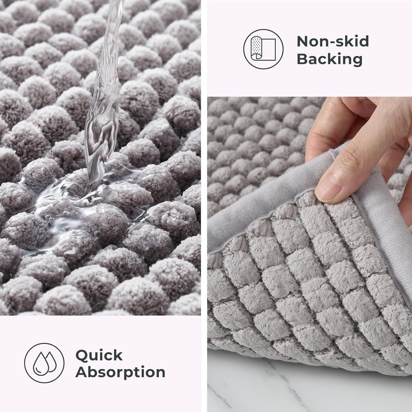 FRESHMINT Thick Chunky Chenille Bathroom Rug, 24"x36", Non Slip Bath Mat, Soft Bathroom Decor, Cute Shower Mat, Water Absorbent, Washable, Dove Gray