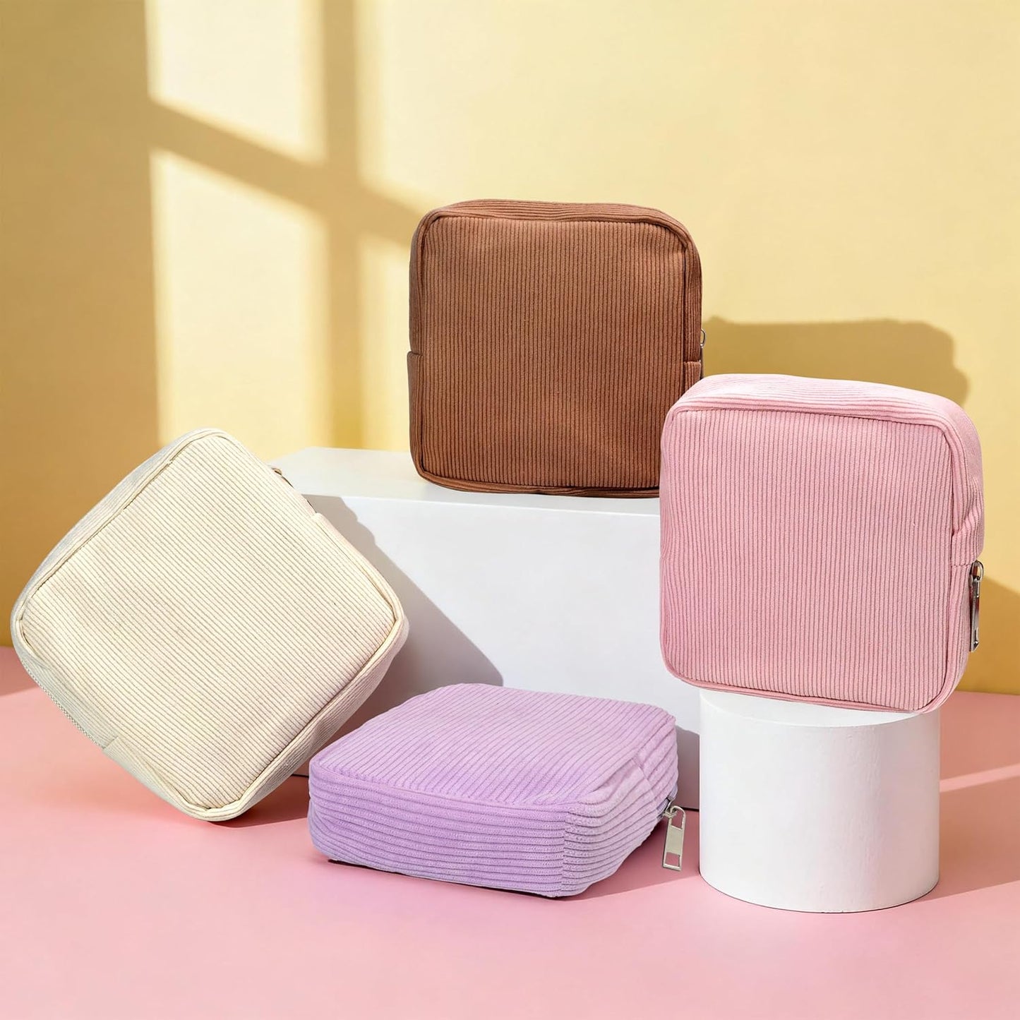 4 Pcs Period Bags For Teen Girls, Corduroy Sanitary Napkin Storage Bag First Period Pad Pouches Tampon Holder for Purse with Zipper