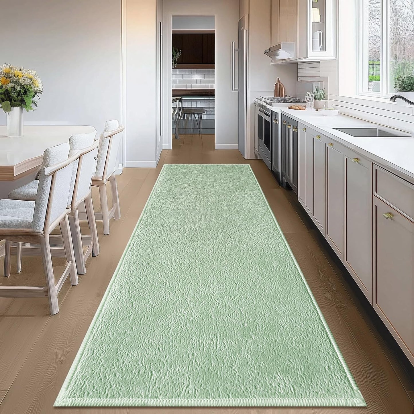 Bathroom Runner Rugs, Thin Absorbent Non-Slip Bath Mat, Quick Dry Low Pile Mats for Bathroom Floor Front of Bathtub,Shower Room,Sink,24"×60",Sage Green