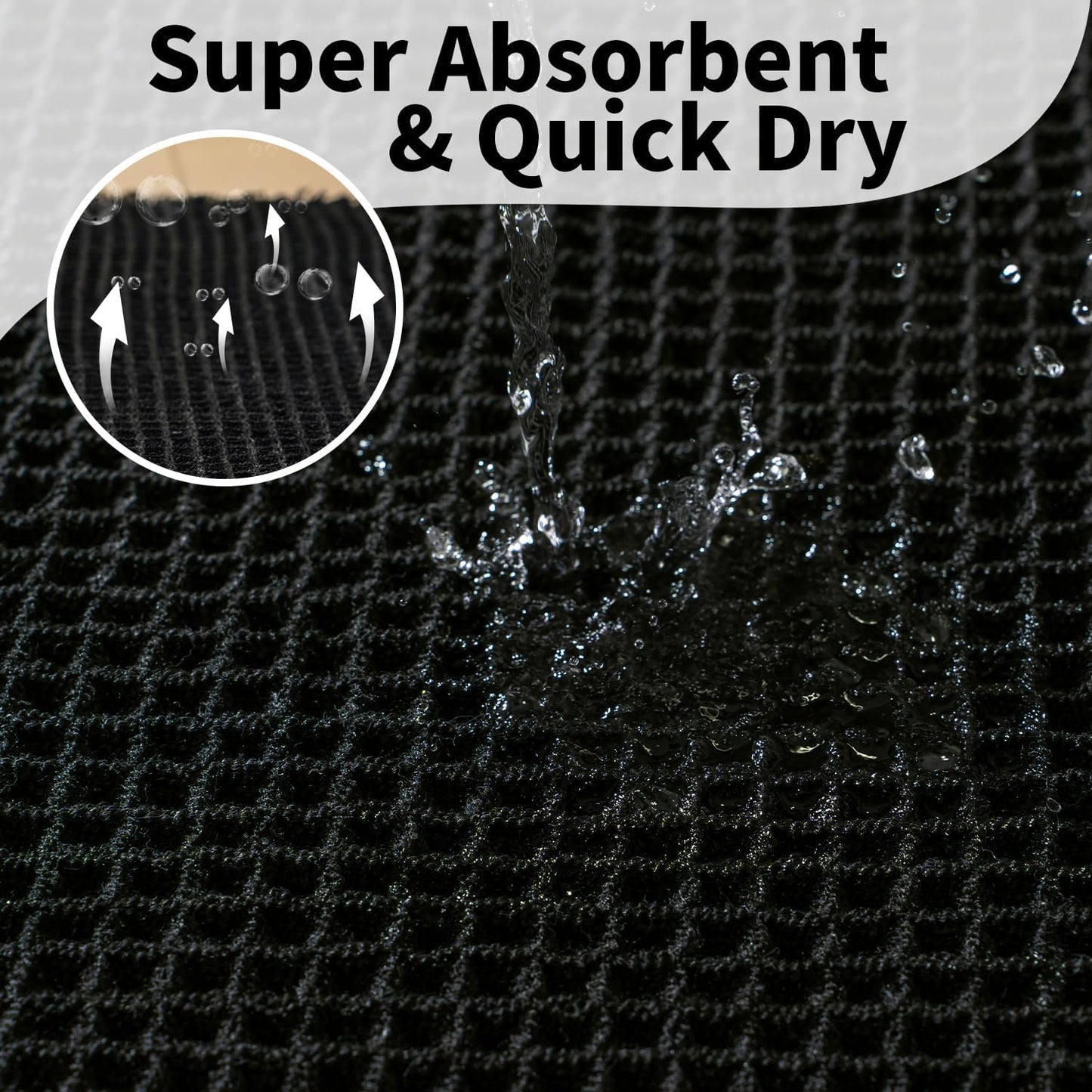 Black Bathroom Rug - Waffle Bath Mat Non Slip Washable, Super Absorbent & Quick Dry, Boho Bath Mat Farmhouse Bathroom Decor, 20'' x 32'', Black