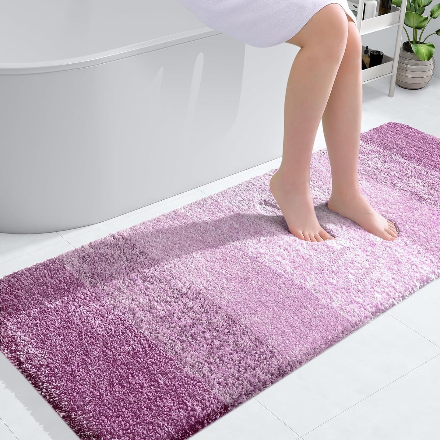 OLANLY Bathroom Runner Rugs 54x24, Extra Soft Absorbent Microfiber Bath Rugs, Rubber Backing, Quick Dry, Washable Bath Mats for Bathroom Floor, Tub and Shower, Home Decor Accessories, Pinkish-Purple