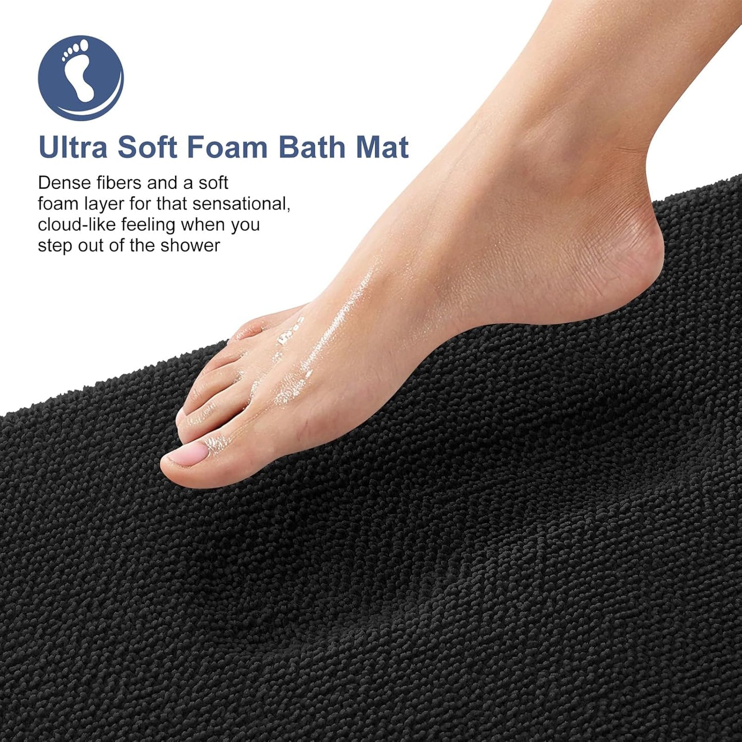 OLANLY Thick Memory Foam Bath Mat Rug 47x20, Extra Soft Absorbent Bathroom Rug, Quick Dry Bath Mats, Non-Slip, Machine Washable Carpet for Bathroom, Tub and Shower, Home Decor Accessories, Black