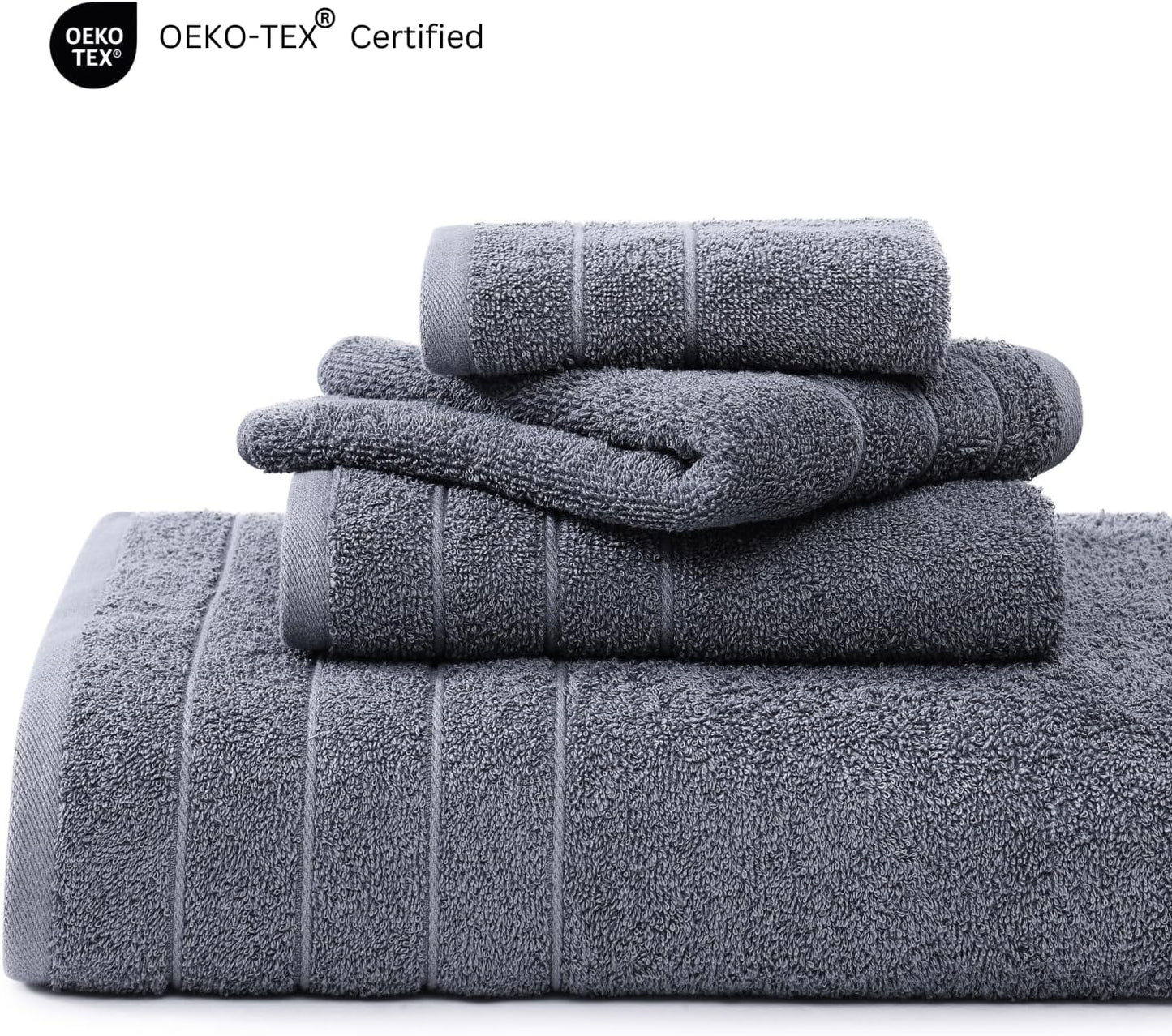 Casa Platino 100% Cotton Luxury Bathroom Towel Set - 18 Pc - Ring Spun, Quick Dry, Soft & Highly Absorbent - 6 Bath, 6 Washcloths, 6 Hand Towels - Remains Plush After Multiple Washes - Cool Grey